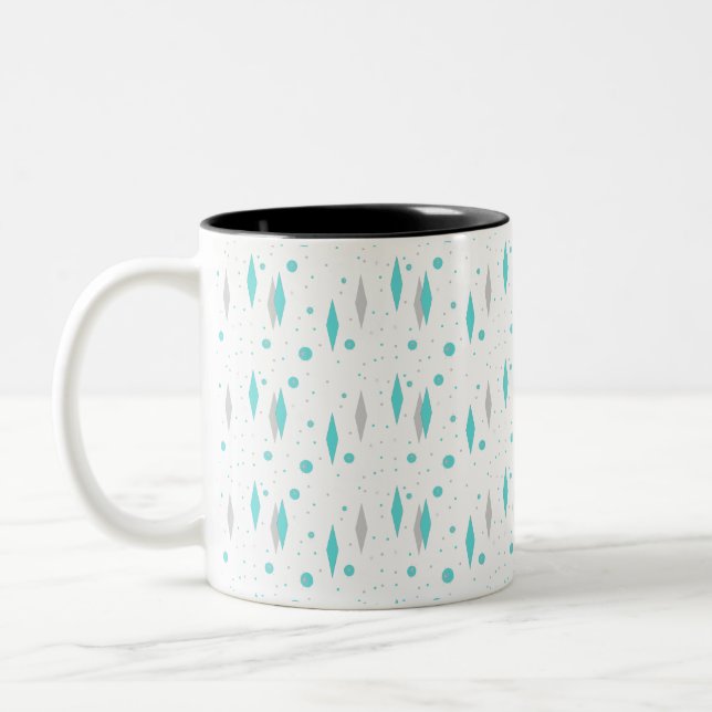 Retro Turquoise Diamond & Starburst Two-Tone Mug (Left)