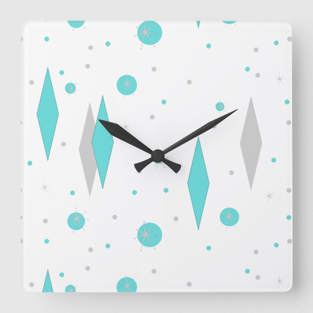 Retro Turquoise Diamond & Starburst Wall Clock (Front)