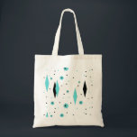 Retro Turquoise Diamonds and Starbursts Tote Bag<br><div class="desc">This Retro Turquoise Diamonds and Starbursts Tote Bag is a new take on a vintage style. It features kitschy, black starbursts on turquoise polka dots, surrounding geometric, turquoise and black diamond shapes. Customise the background colour on this mid century modern product if you're feeling daring, or leave it white if...</div>