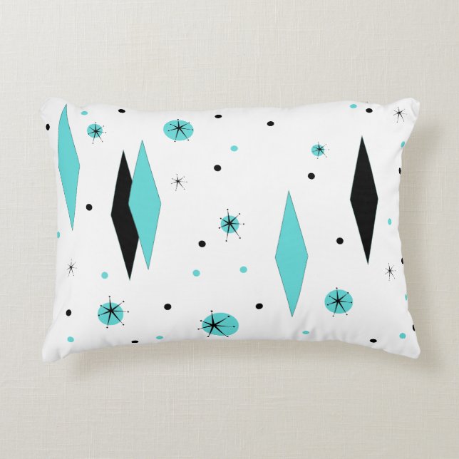 Retro Turquoise Diamonds & Starburst Accent Pillow (Front)