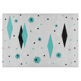 Retro Turquoise Diamonds & Starburst Cutting Board