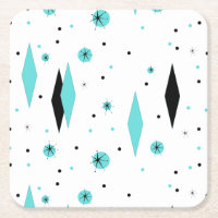 Retro Turquoise Diamonds & Starburst Paper Coaster