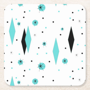 Retro Turquoise Diamonds & Starburst Paper Coaster