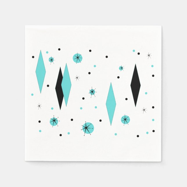 Retro Turquoise Diamonds & Starburst Paper Napkins (Front)