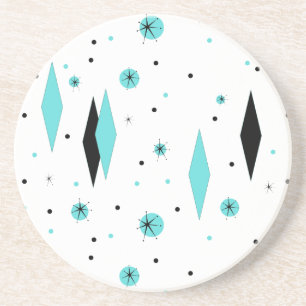 Retro Turquoise Diamonds & Starburst Stone Coaster