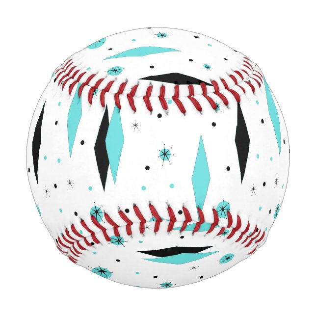 Retro Turquoise Diamonds & Starbursts Baseball (Front)