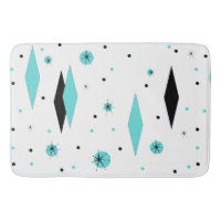 Retro Turquoise Diamonds & Starbursts Bath Mat