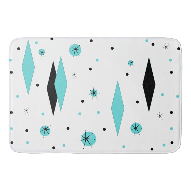 Retro Turquoise Diamonds & Starbursts Bath Mat (Front)