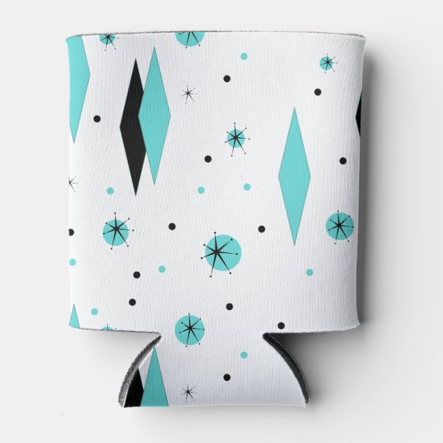 Retro Turquoise Diamonds & Starbursts Can Cooler (Front)