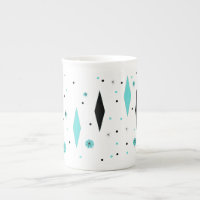 Retro Turquoise Diamonds & Starbursts China Mug