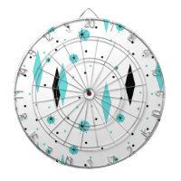 Retro Turquoise Diamonds & Starbursts Dart Board
