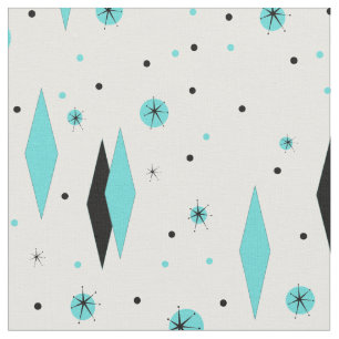 Retro Turquoise Diamonds & Starbursts Fabric