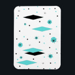 Retro Turquoise Diamonds & Starbursts Flexi Magnet<br><div class="desc">This Retro Turquoise Diamonds and Starbursts Flexible Magnet is a new take on a vintage style. It features kitschy, black starbursts on turquoise polka dots, surrounding geometric, turquoise and black diamond shapes. Customise the background colour on this mid century modern product if you're feeling daring, or leave it white if...</div>