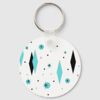 Retro Turquoise Diamonds & Starbursts Keychain
