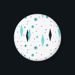 Retro Turquoise Diamonds & Starbursts Magnet<br><div class="desc">This Retro Turquoise Diamonds and Starbursts Magnet is a new take on a vintage style. It features kitschy, black starbursts on turquoise polka dots, surrounding geometric, turquoise and black diamond shapes. Customise the background colour on this mid century modern product if you're feeling daring, or leave it white if subdued...</div>