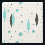 Retro Turquoise Diamonds Starbursts Marble Coaster<br><div class="desc">This Retro Turquoise Diamonds and Starbursts Marble Coaster is a new take on a vintage style. It features kitschy, black starbursts on turquoise polka dots, surrounding geometric, turquoise and black diamond shapes. Customise the background colour on this mid century modern product if you're feeling daring, or leave it white if...</div>