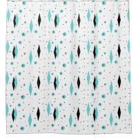 Retro Turquoise Diamonds Starbursts Shower Curtain