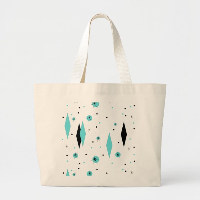 Retro Turquoise Diamonds & Starbursts Tote Bag (Front)