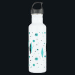 Retro Turquoise Diamonds & Starbursts Water Bottle<br><div class="desc">This Retro Turquoise Diamonds and Starbursts Water Bottle is a new take on a vintage style. It features kitschy, black starbursts on turquoise polka dots, surrounding geometric, turquoise and black diamond shapes. Customise the background colour on this mid century modern product if you're feeling daring, or leave it white if...</div>