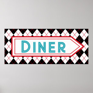 Retro Turquoise Diner Sign Wall Art Poster
