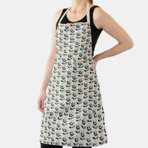 Retro Turquoise Floral Pattern Apron