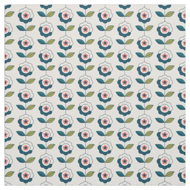 Retro Turquoise Floral Pattern Fabric (Swatch)