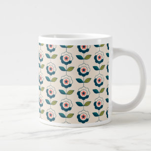 Retro Turquoise Floral Pattern Large Coffee Mug