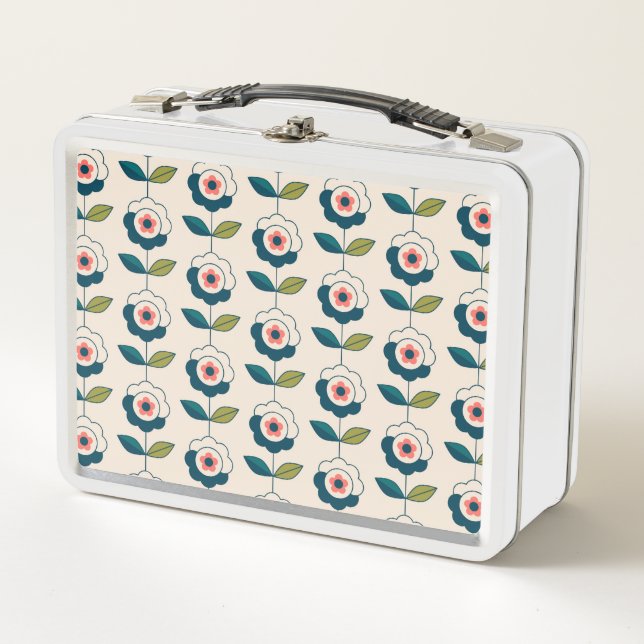 Retro Turquoise Floral Pattern Metal Lunch Box (Front)