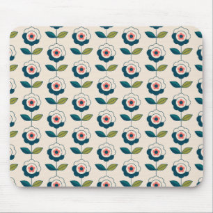 Retro Turquoise Floral Pattern Mouse Pad
