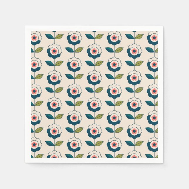 Retro Turquoise Floral Pattern Napkin (Front)