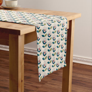 Retro Turquoise Floral Pattern Short Table Runner