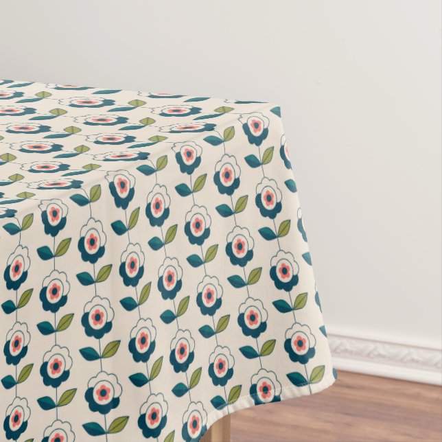 Retro Turquoise Floral Pattern Tablecloth (In Situ)