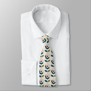 Retro Turquoise Floral Pattern Tie