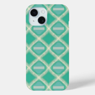 Retro Turquoise Lattice with Modern Stripe iPhone 15 Case