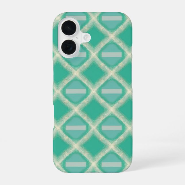 Retro Turquoise Lattice with Modern Stripe iPhone 16 Case (Back)