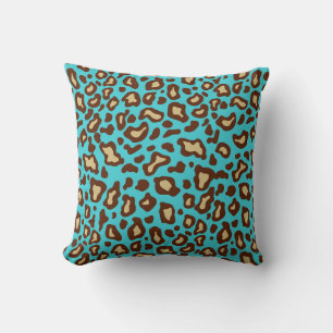Retro Turquoise Leopard Print Throw Pillow Decor