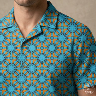 Retro Turquoise Orange Dotted Geometric Mandala Fabric