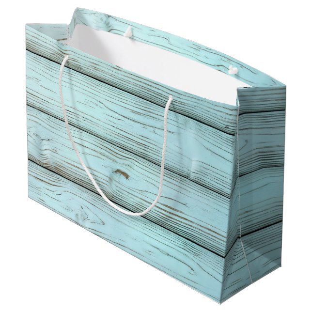 Retro Turquoise Paint On Rustic Wood Large Gift Bag (Back Angled)