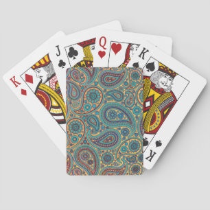 Retro Turquoise Rainbow Paisley motif Playing Cards