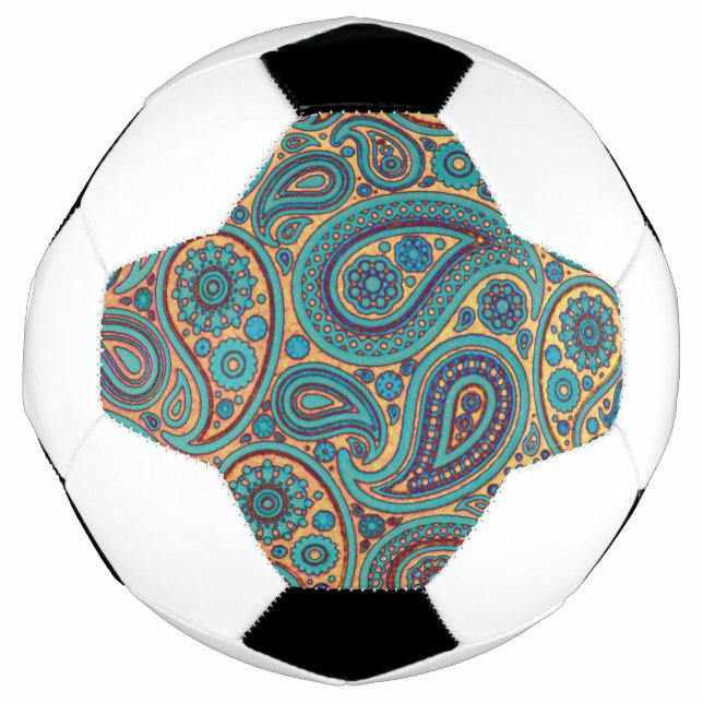 Retro Turquoise Rainbow Paisley motif Soccer Ball (Front)