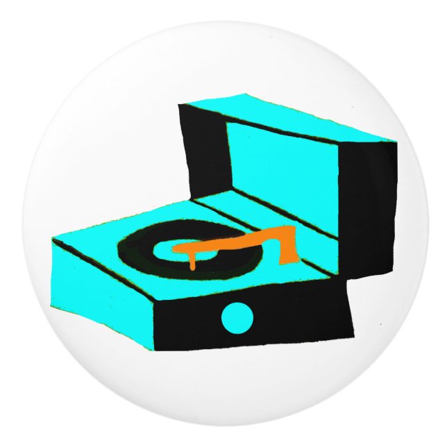 Retro Turquoise Record Player Ceramic Pull (Front)