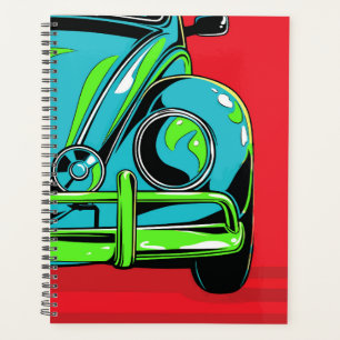 Retro Turquoise Sports Car Front Pop Art Planner