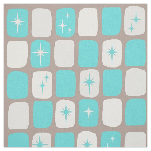 Retro Turquoise Starbursts Combed Cotton Fabric (Swatch)