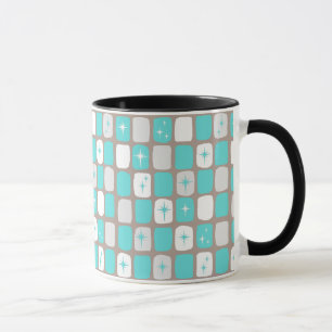 Retro Turquoise Starbursts Ringer Mug