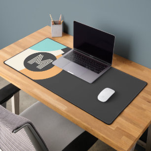 Retro Turquoise Teal Blue Yellow Black Grey Art Desk Mat