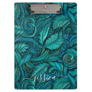 Retro turquoise tooled leather script name clipboard