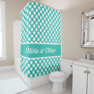 Retro Turquoise & White Polka Dot Shower Curtain