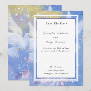 Retro Turtle Doves Bells Pale Blue Wedding Save The Date