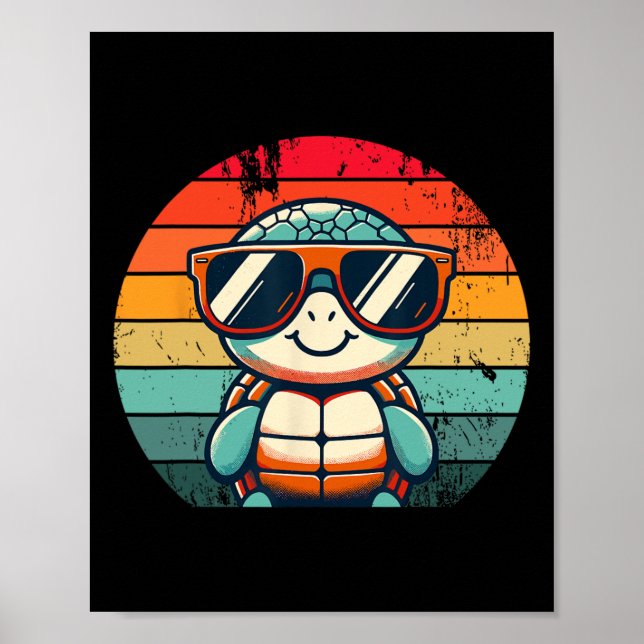 Retro Turtle In Sungles Bbq Pool Party Funny Turtl Poster (Front)