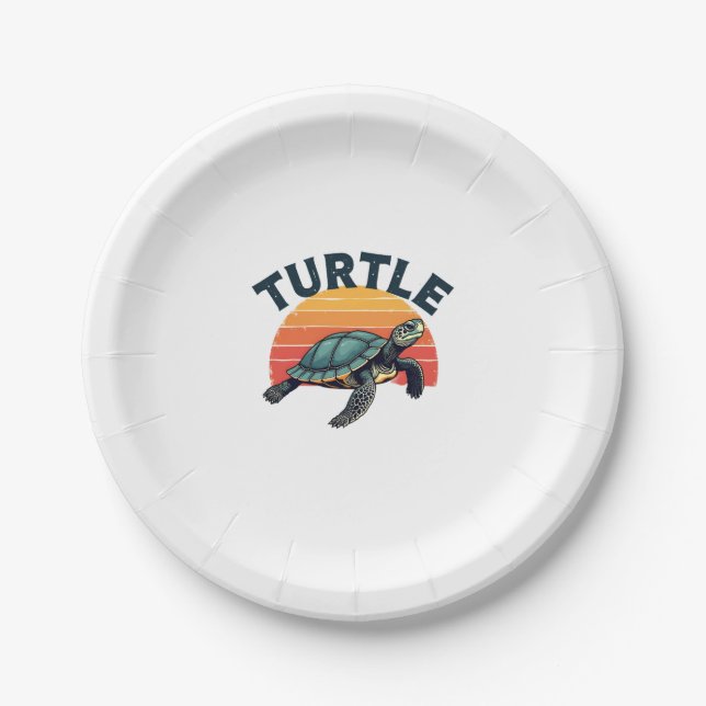 Retro Turtle T-Shirt Paper Plate (Front)
